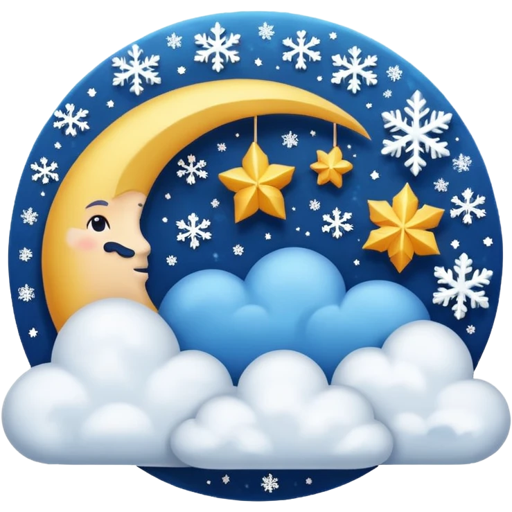 blue cressent with no face and with clouds with snow and thunder with no face too emoji