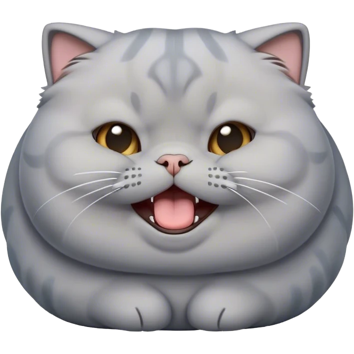 Cinematic Cute Chubby Grey Scottish Fold Cat Portrait Emoji, Adorable folded ears framing its round face, head tilted playfully and yawning, round and plump body with sleek soft grey fur and subtle blue undertones, Simplified yet adorable features, highly detailed, glowing with a warm, friendly glow, high shine, curious yet calm, stylized with a touch of whimsy, bright and endearing, soft glowing outline, capturing the essence of a mischievous yet loving and lazy kitty with those signature folded ears, so cute it feels like it could stretch out of the screen and cuddle! emoji