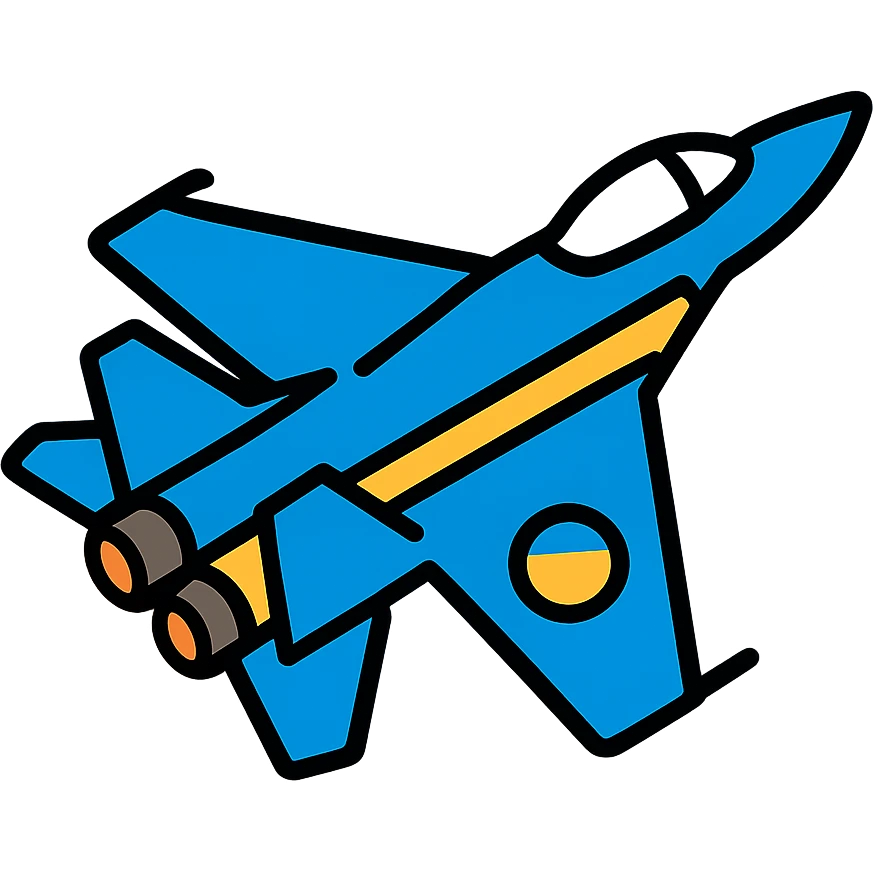 Ukrainian fighter jet with blue and yellow markings, sleek modern design emoji