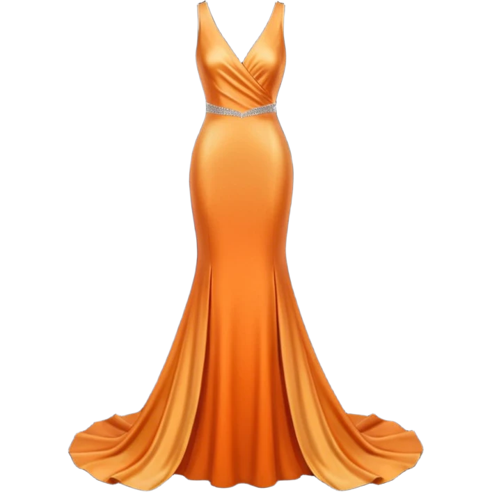 realistic isolated long slim pastel orange formal party satin dress with gradient shiny sparkling dark orange emoji
