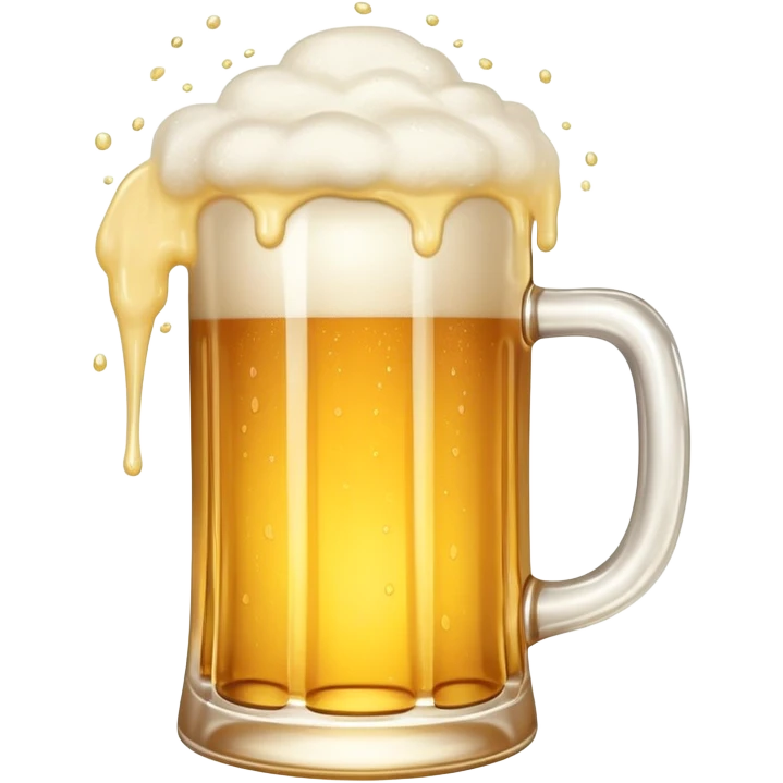 A frothy mug of golden beer with foam overflowing at the top emoji