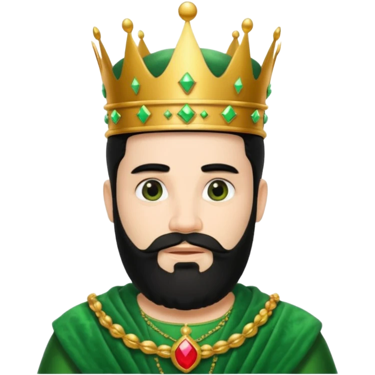 bearded king with crown and green outfit black hair emoji