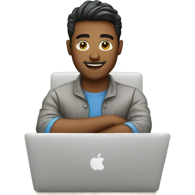 men Graphic Designer in a desktop with a macbook emoji