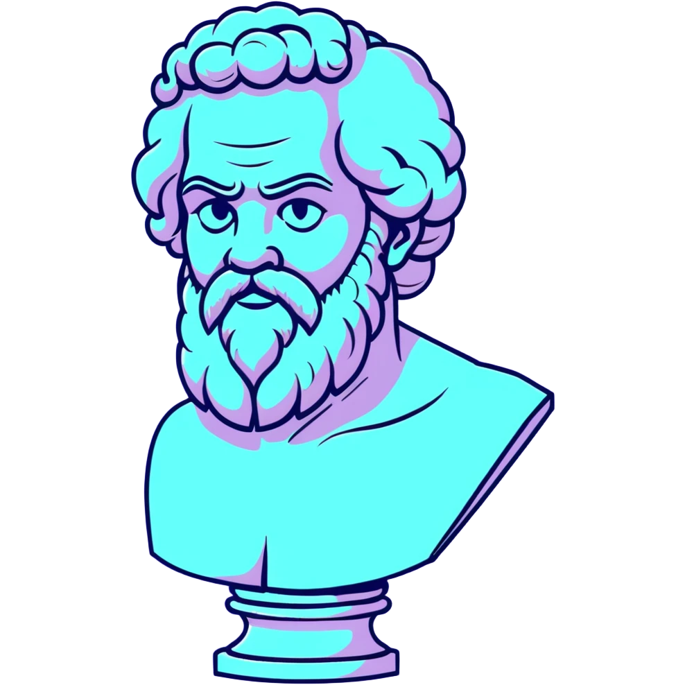 elegant marble statue of Socrates with curly beard and noble profile, ancient Greek philosopher, soft pastel colors in lavender and mint tones emoji