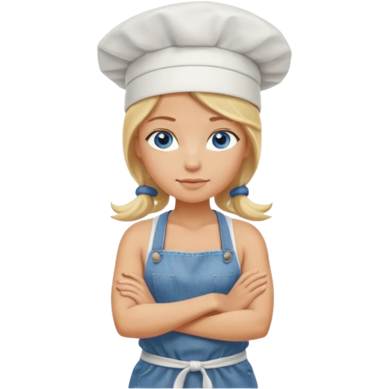 Sexy Full body 
Long Blonde hair blue eyed female chef arms folded wearing tank top and denim shorts and chef hat arms folded emoji