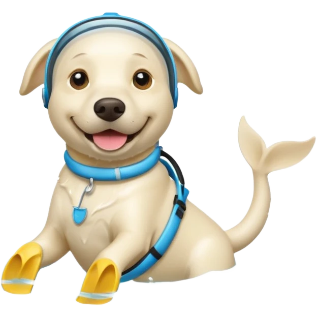 White labrador with snorkel and fins emoji