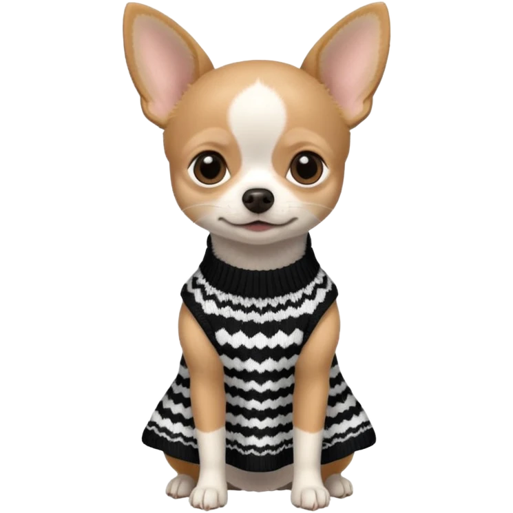Chiuaua in bianco e nero con vestitino in maglia emoji
