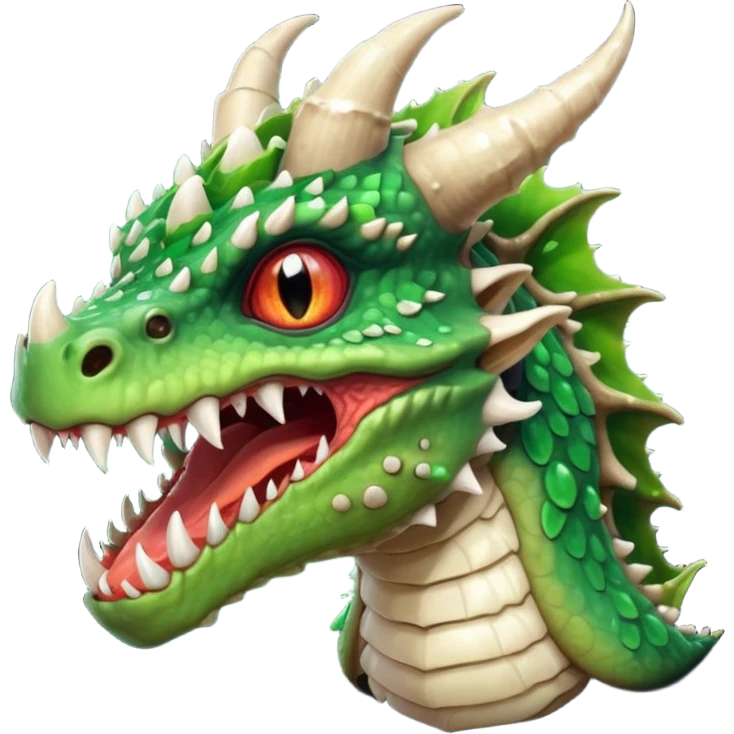 poisonous mushroom dragon beast portrait, head and shoulders only, small dragon face, mushroom cap scales, glowing green spores, sharp teeth, fantasy animal monster vibe, 3D cartoon, mobile game icon style, clean background, no text, no watermark

 emoji