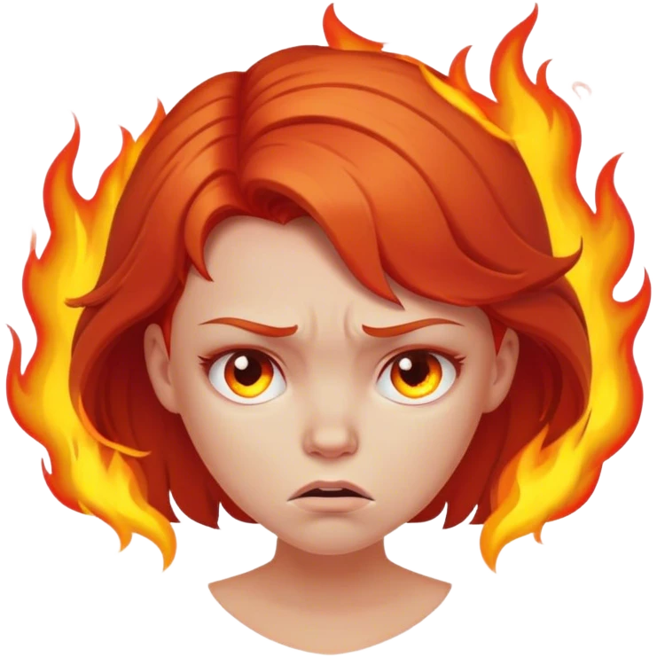 Red head girl frowning and on fire emoji