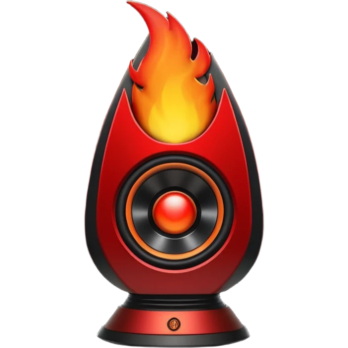 Head: A black KLIPSCH RP-8000F speaker, often represented with a red center or speaker cone.
Core: A small, bright glowing cherry-red circle representing his core.
Body & Armor: Primarily black armor plating with bright red accents or flames. emoji