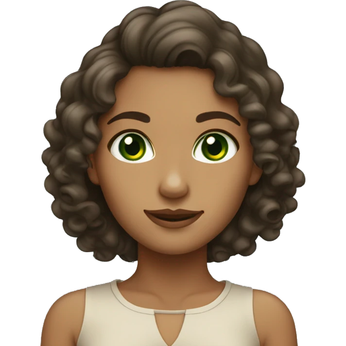 tan girl curl dark hair green eyes emoji