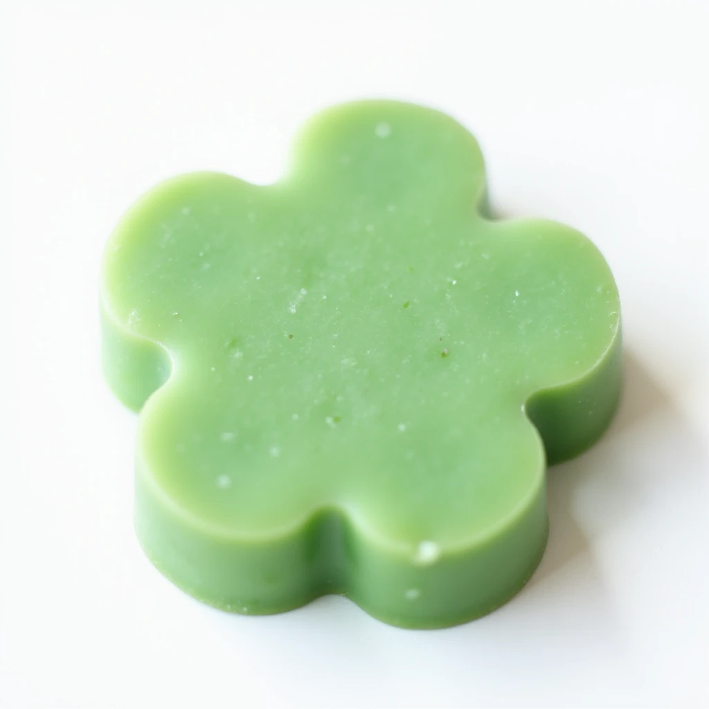 realistic green flower-shaped candy, isolated on a transparent background, no visible background emoji