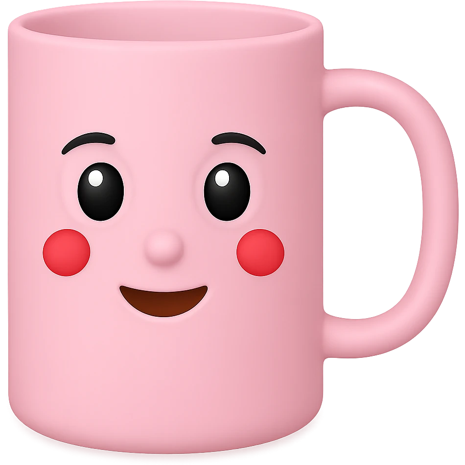 A mug in pastel pink color, emoji style, with no background. Please keep the emoji style look consistent. emoji