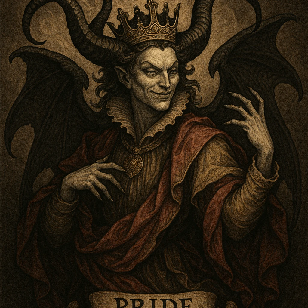pride represented as a character or symbol inspired by the seven deadly sins, third distinct visual interpretation emoji