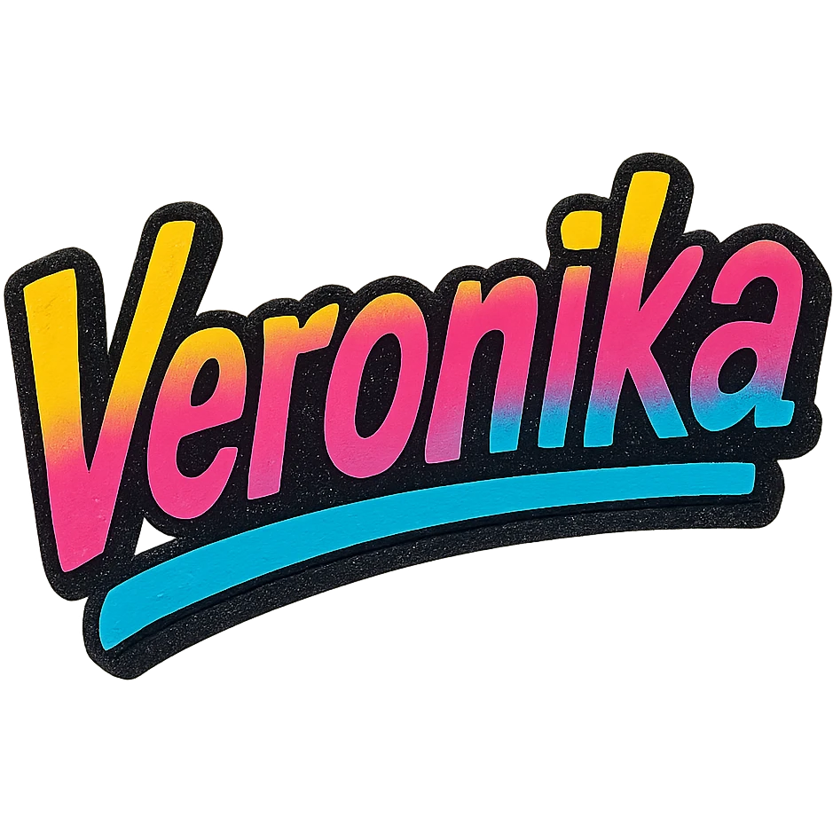 Veronika name in modern colorful gradient font with dark outline, dynamic slanted or partial underline, transparent background, in the style of reference patterns emoji