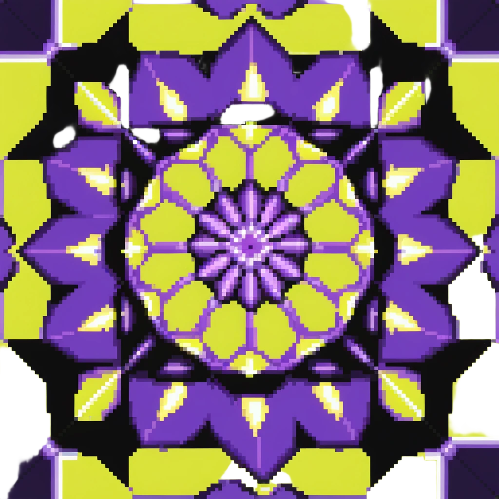 kaleidoscope effect with 6 facets, black, white, and neon yellow emoji