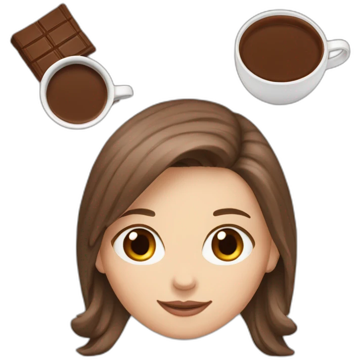 white girl with brown long hair and a hot chocolate emoji
