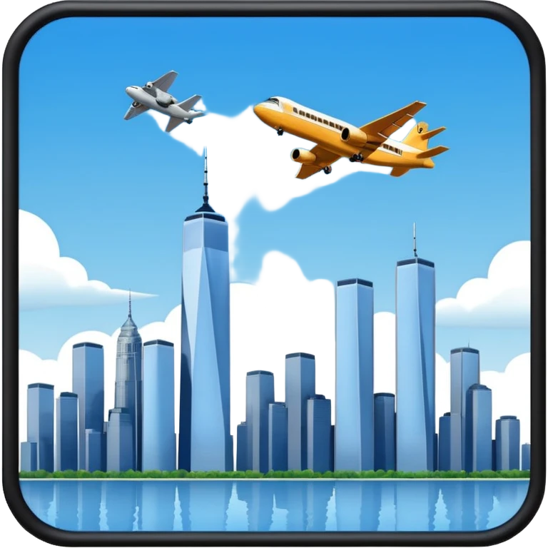 the number 21 on a plane flying near the twin towers emoji