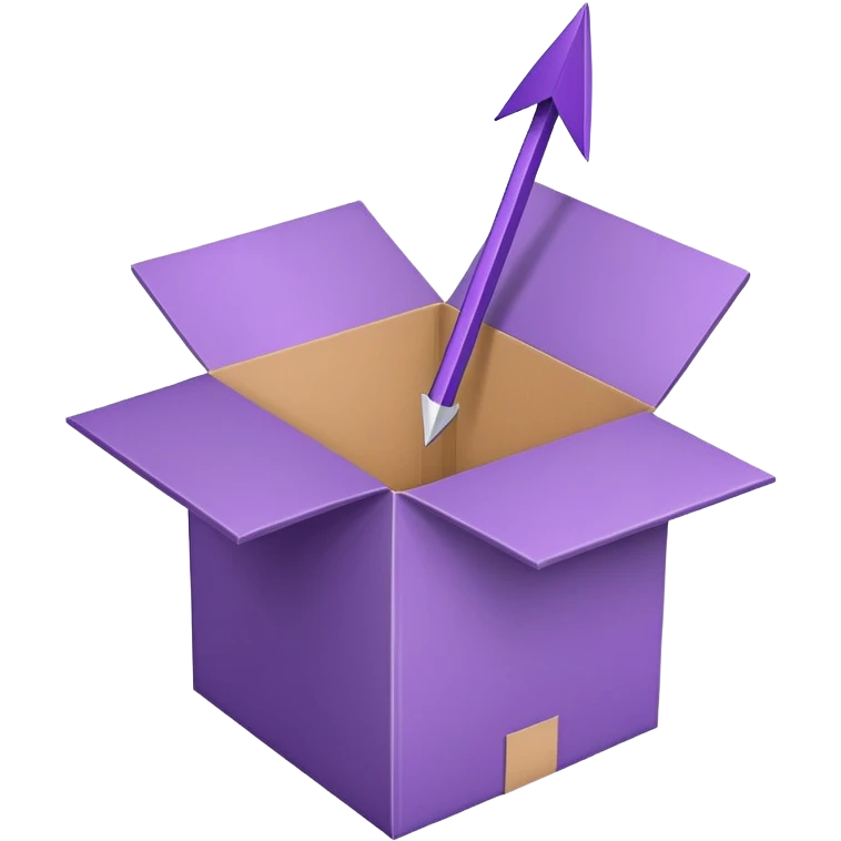 Purple cardboard box with arrow point upward emoji