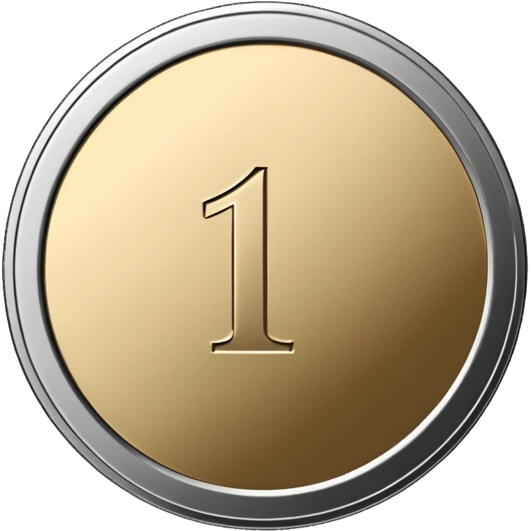 Emoji icon of a metal coin with engraved number 1, minimalist style, isolated, only metal color emoji