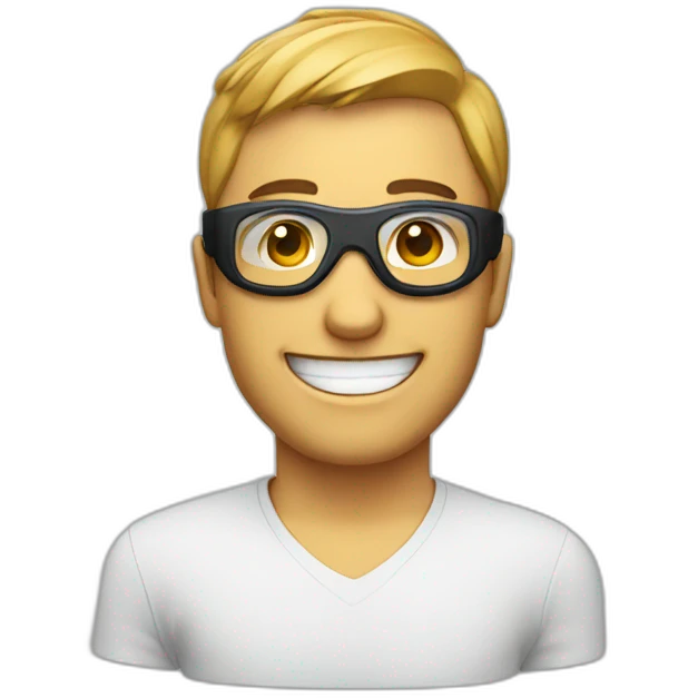 man with goggles and wide smile emoji