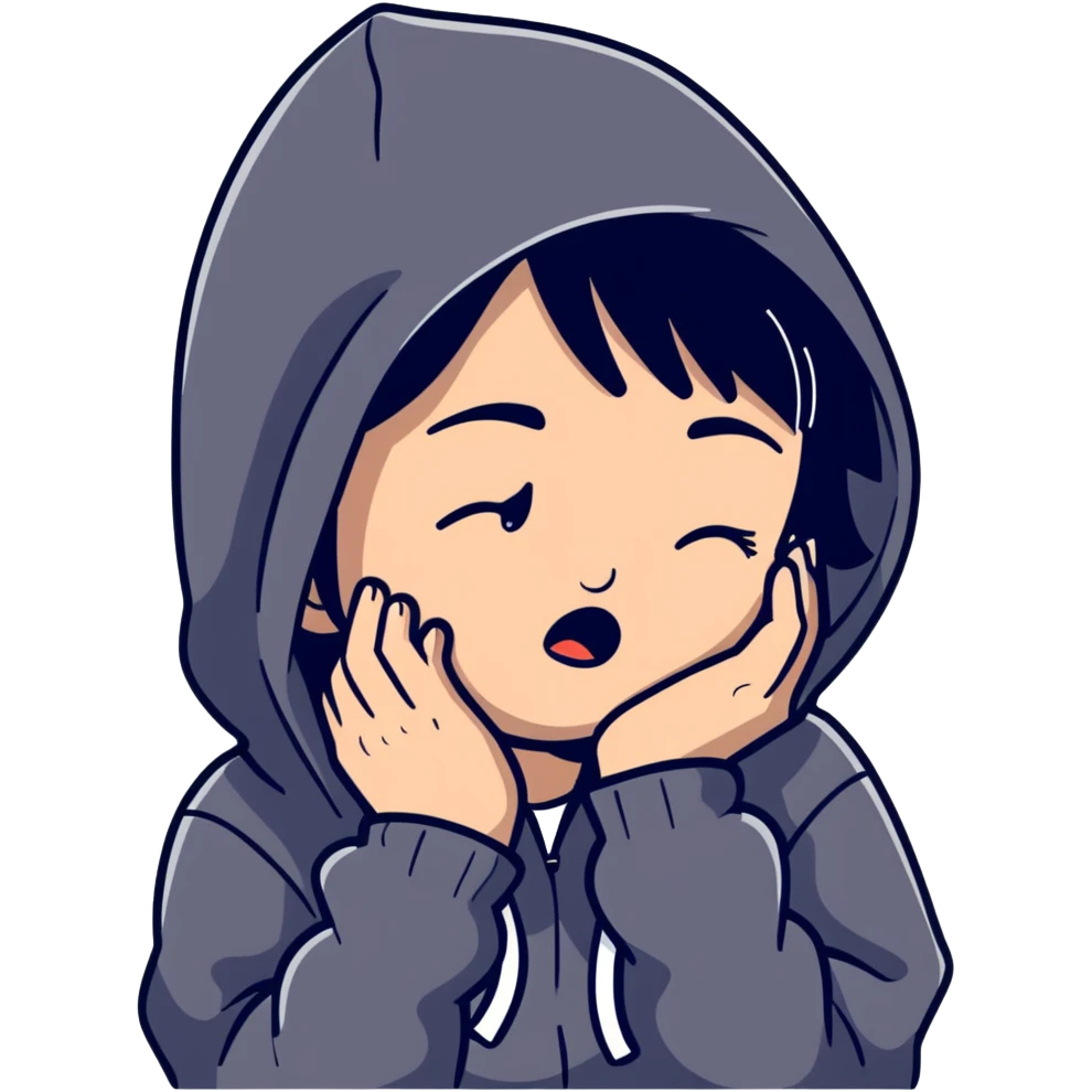 girl with black hair crying wearing a black hoodie emoji