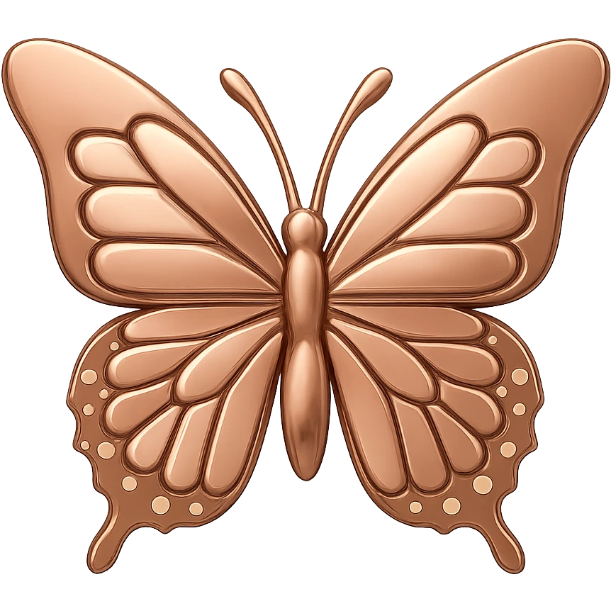Make this butterfly look more metallic with a shiny rose gold finish, elegant and reflective, icon style. emoji