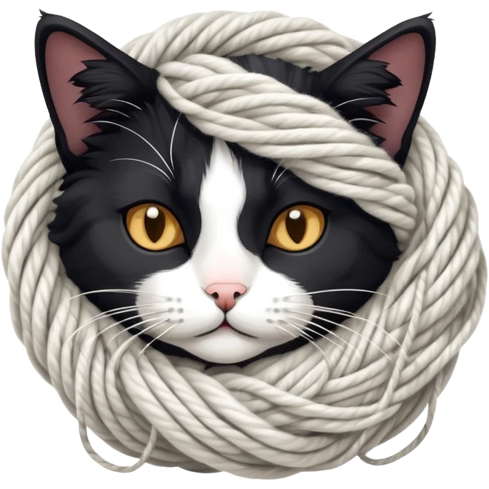 Schwarze Weiße Katze spielt mit wolle emoji