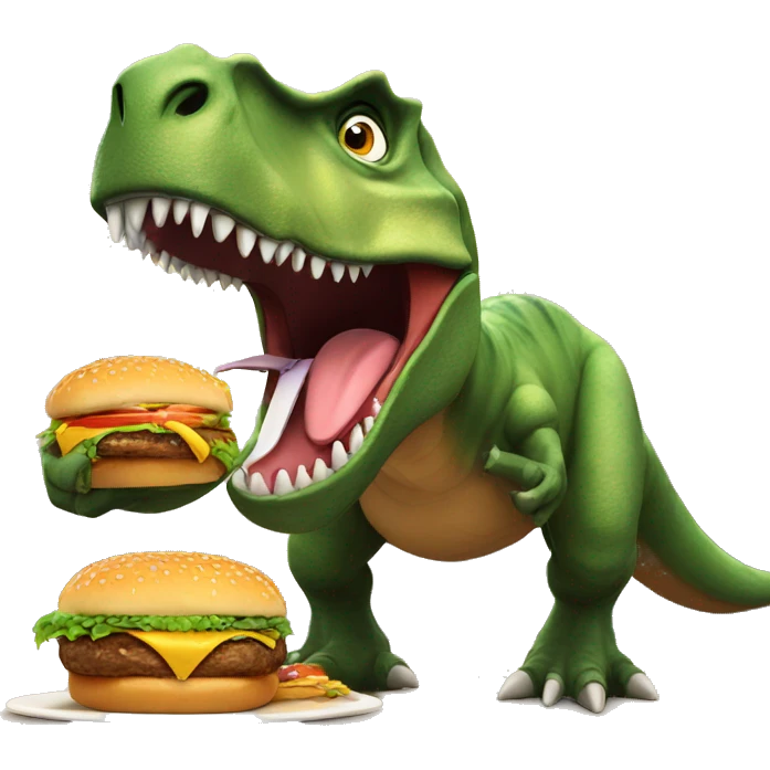 Dinosaur eating a burger emoji