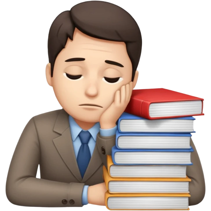 tired marketer eyes half-closed with a stack of reports emoji