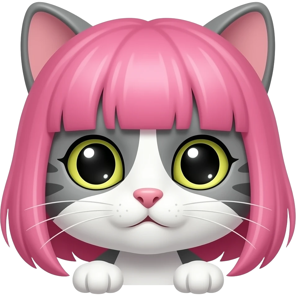 Смайлик эмоджи для WhatsApp. Котик с розовой челкой emoji