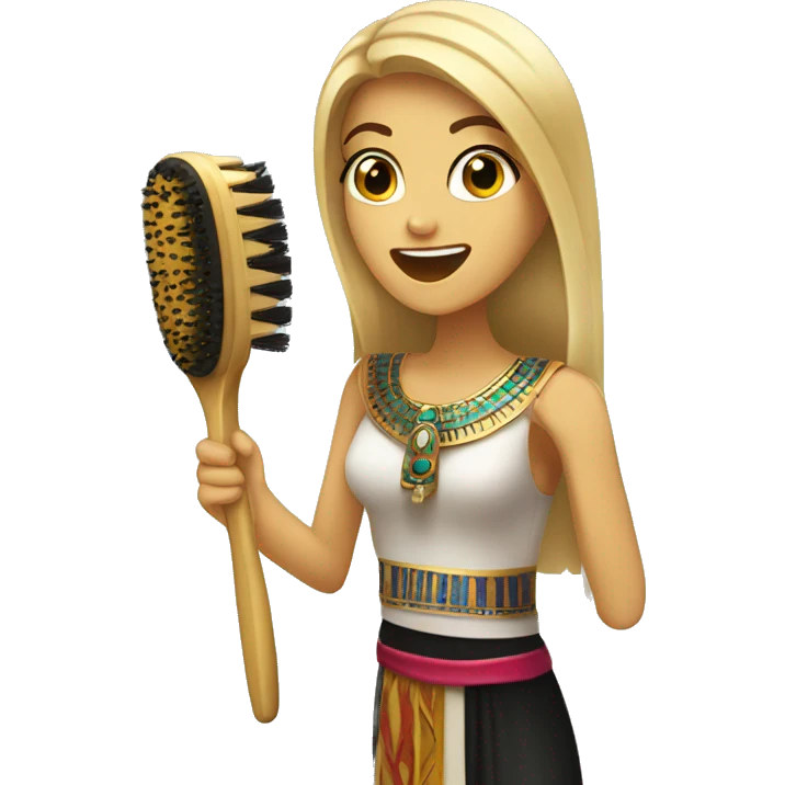 blonde girl singing into a hair brush dressed in Egyptian clothing  emoji