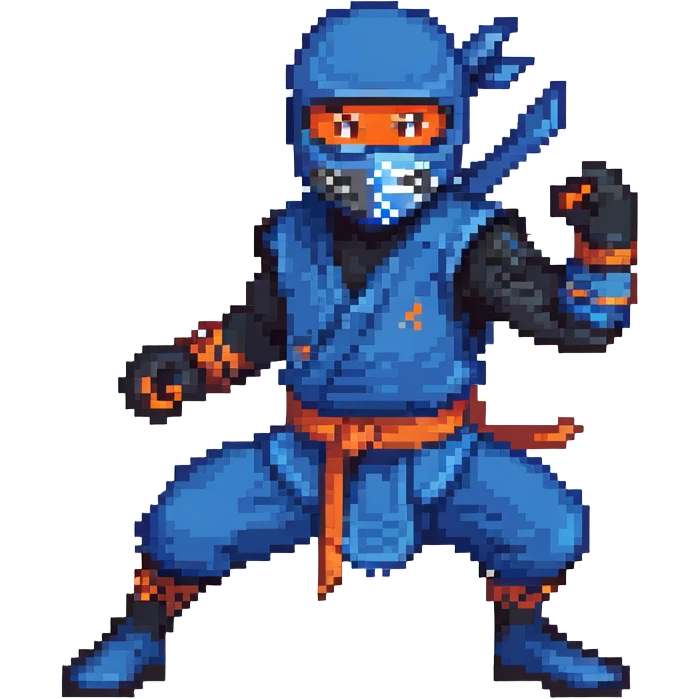 masked ninja with blue costume in dynamic pose emoji
