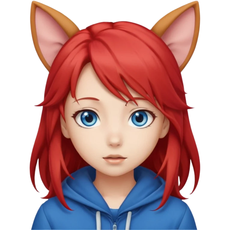 cute anime girl with ears, red blowing hair emoji