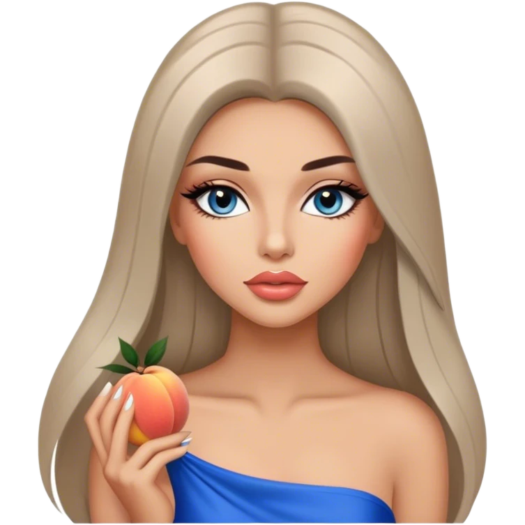 Glamours, tanned, very beautiful girl, with big pump peach-beige-rose lips, long long lashes, black straight smooth silky long hair, straight parting hair, blue-grey eyes emoji