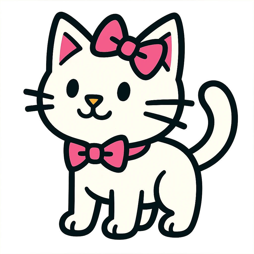white cat with pink ribbons emoji