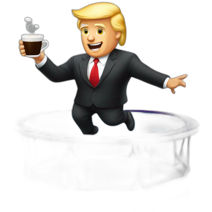donald trump sur un trampoline avec du café à a la main emoji
