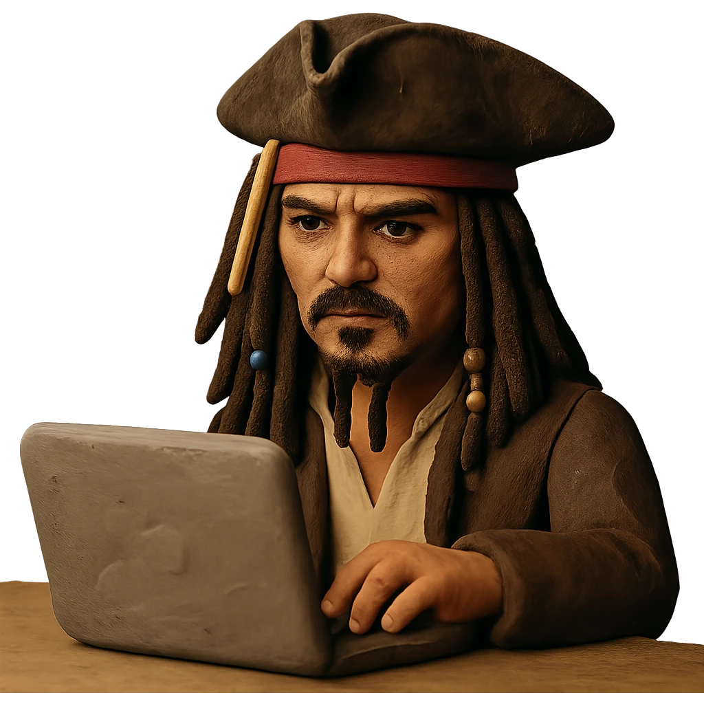 Captain Jack Sparrow as a serious coder emoji