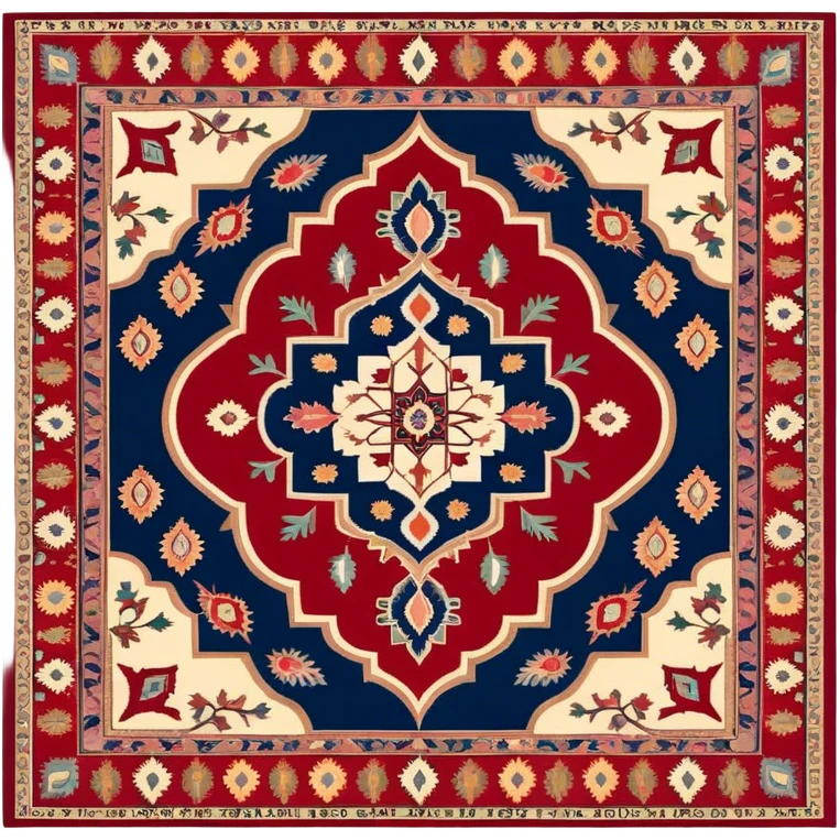 Cinematic Realistic depiction of a richly patterned Turkish carpet, rendered with exquisite details and vibrant colors, set against a soft, warmly lit background that emphasizes its artisanal craftsmanship emoji