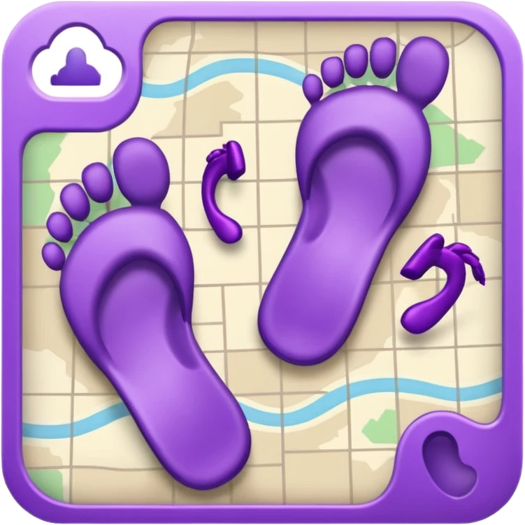 "Forty-two purple footsteps moving across a map inside an open house." emoji