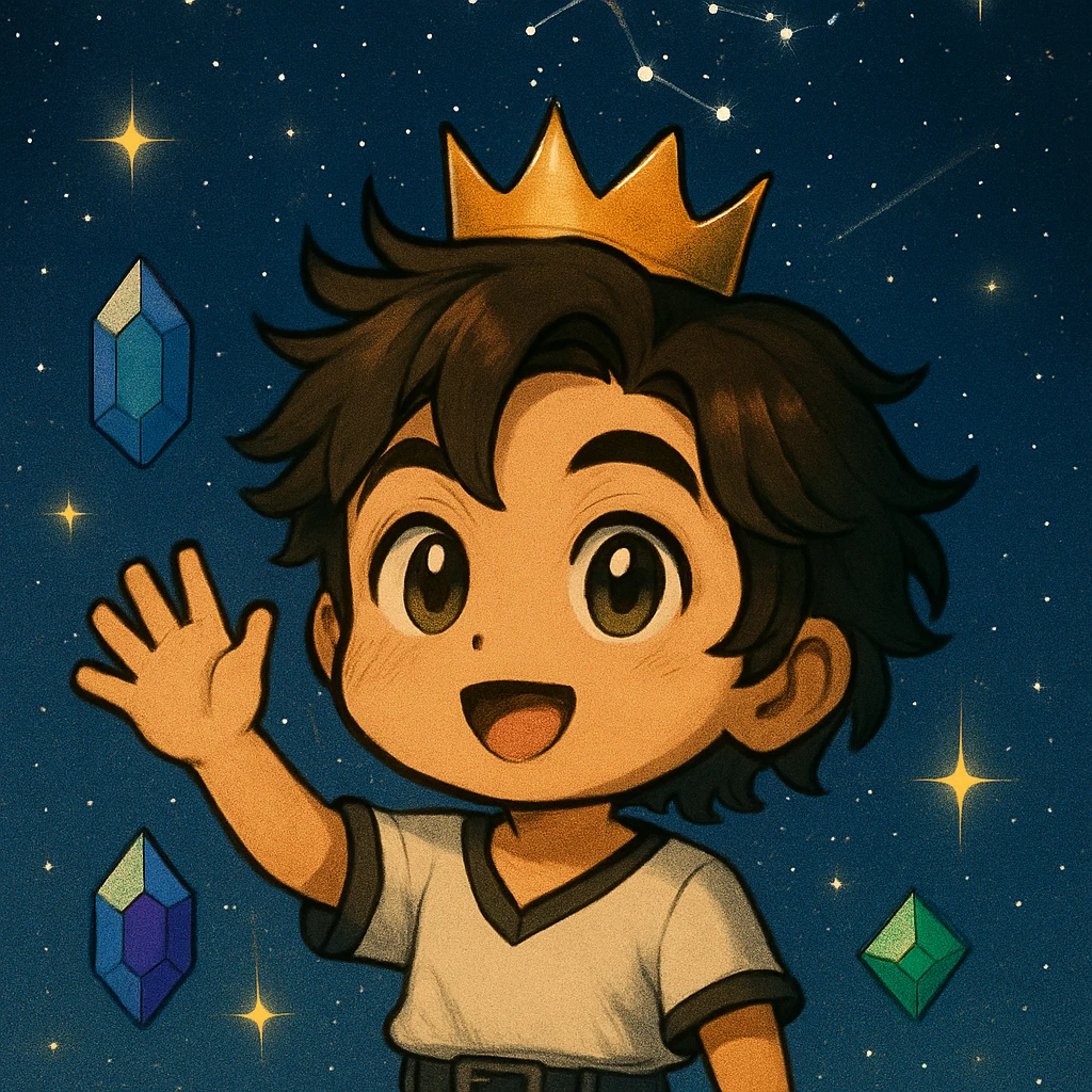 Make the character waving with one hand raised and add a simple golden crown on the head, keeping the same illustration style as the reference image. emoji
