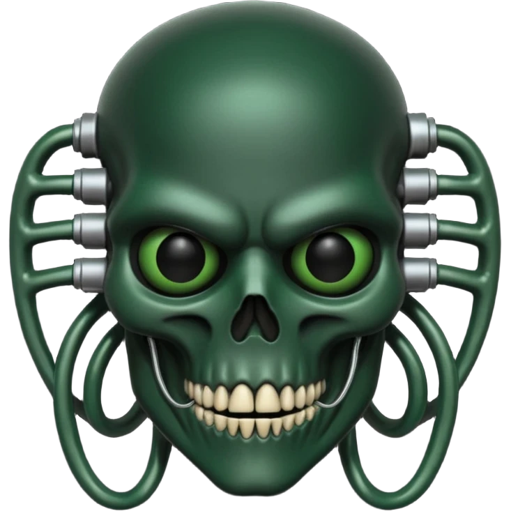 HR giger, wires, dark green, black flesh, head. dark black bones and skin emoji