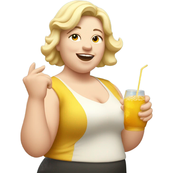 Chubby pale Woman dancing with drink with eyes closed emoji