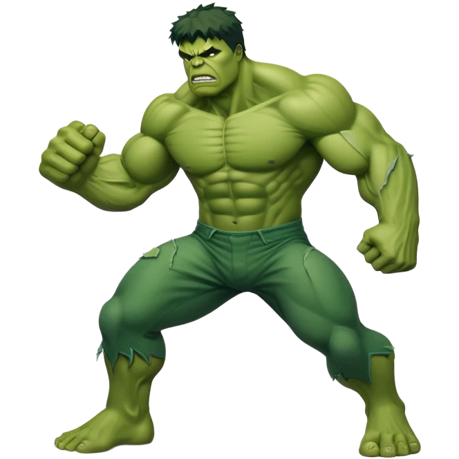 Hulk fighting, strong green muscular superhero in action pose emoji