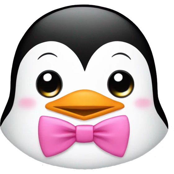 cute penguin head with pink bow tie on head emoji