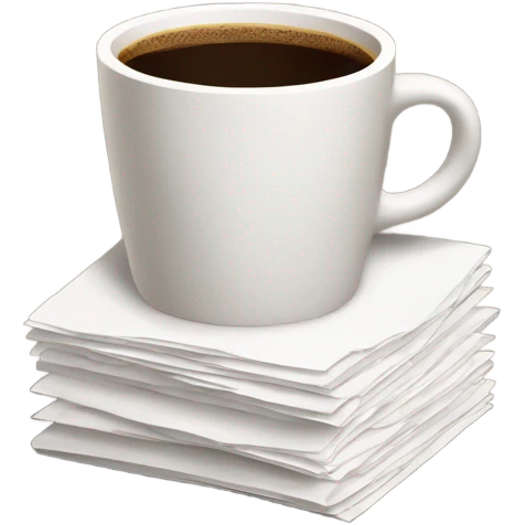stack of paper with cup of coffee on top emoji