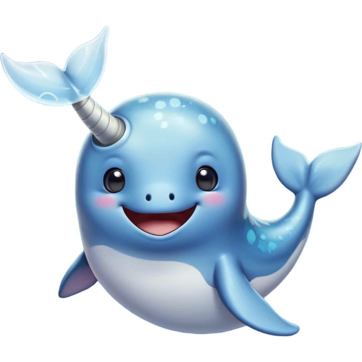 Cinematic Comical Cute Narwhal Portrait Emoji, Head tilted dramatically with an exaggeratedly amused expression, featuring a uniquely curved tusk, a sleek body with wide, comically expressive eyes brimming with playful disbelief, Simplified yet hilariously expressive features, highly detailed, glowing with a slightly sassy oceanic glow, high shine, dramatic yet playful, stylized with an air of cheeky marine mischief, soft glowing outline, capturing the essence of a meme-worthy cute narwhal that looks ready to side-eye its way into viral fame! emoji