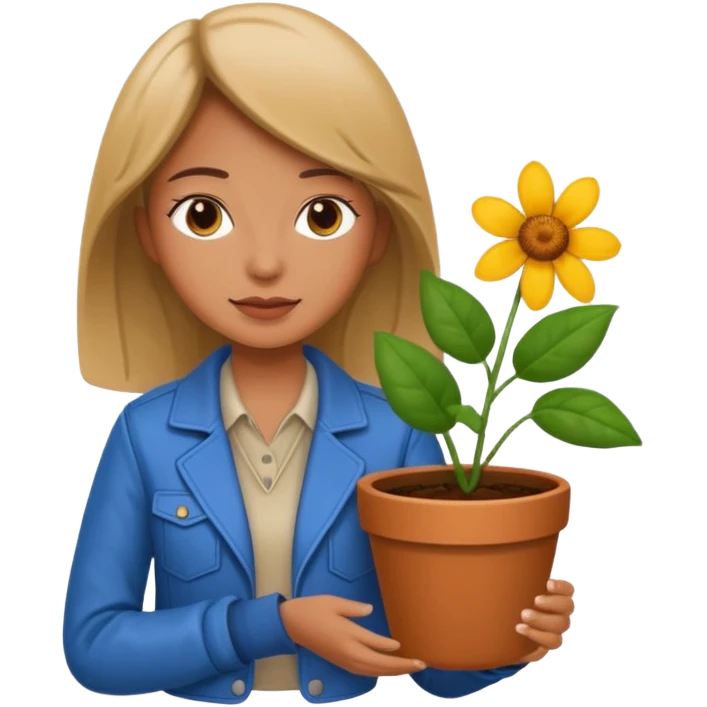 woman holding a flower pot in jacket emoji