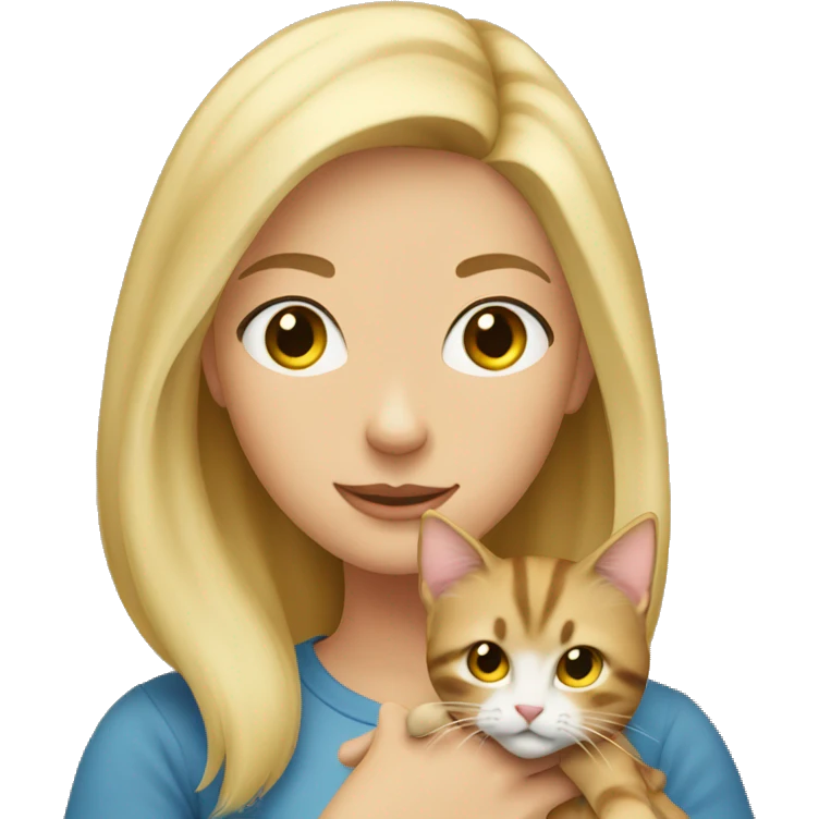 Blonde girl holding tabby cat emoji