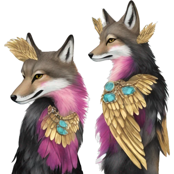 Dark black Beige cyan Pink magenta burgundy maroon cyan beige gray coyote fox black stripes wearing gold jewellery gold piercings gold gilded vintage watercolour tie dye black raven wings emoji